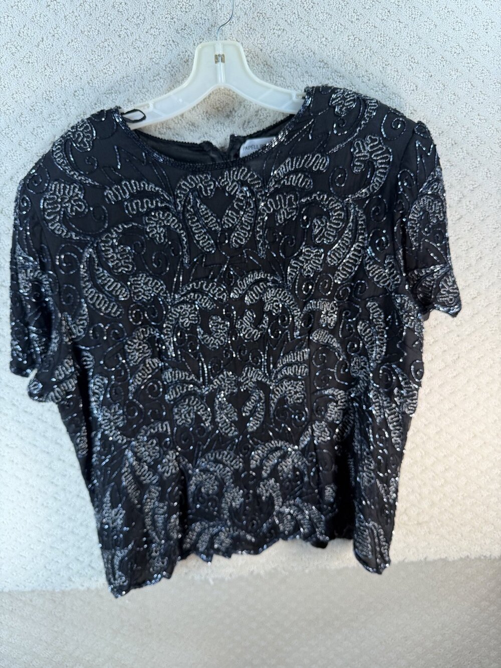 Papell Boutique Beaded Silk Evening Blouse Top 1990s Womens Black Size 2X
